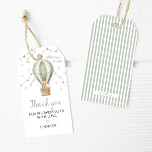 Sage Green Hot Air Balloon Baby Boy Shower Gift Tags