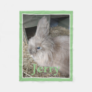 Sage Green House Rabbit Photo and Name Fleece Blanket