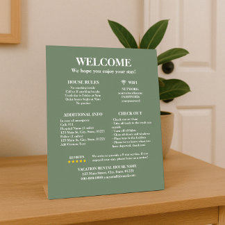 Sage Green House Rules – Custom Airbnb Welcome Pedestal Sign