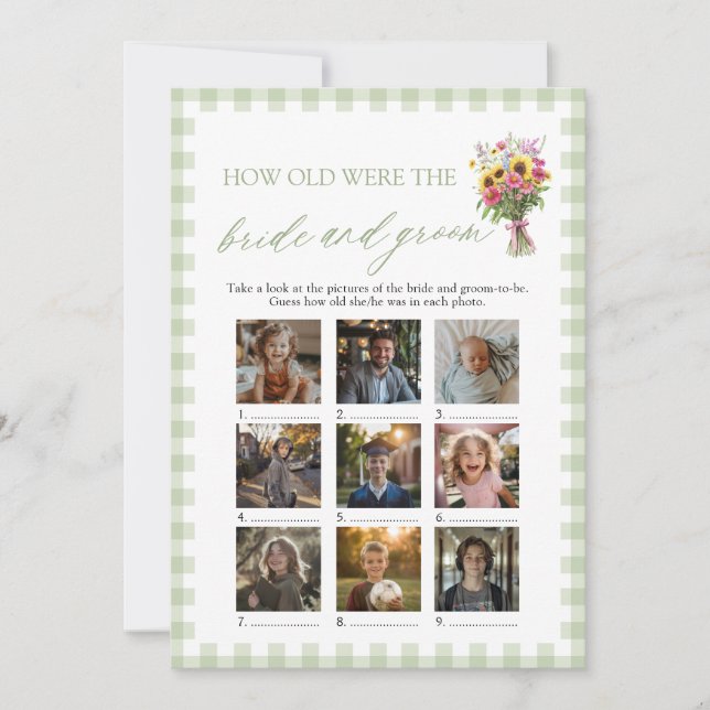 Sage Green How Old Were The Bride & Groom Game Invitation (Front)