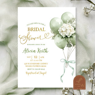 Sage Green Hydrangea Balloon Bridal Shower Invitat Invitation