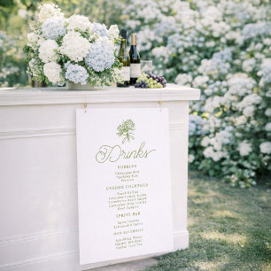 Sage Green Hydrangea Drinks Menu Sign
