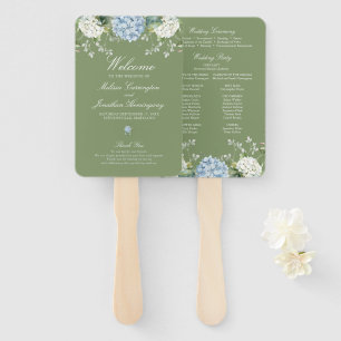 Sage Green Hydrangea Wedding Ceremony Program Hand Fan