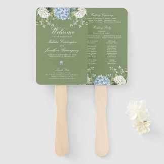 Sage Green Hydrangea Wedding Ceremony Program Hand Fan