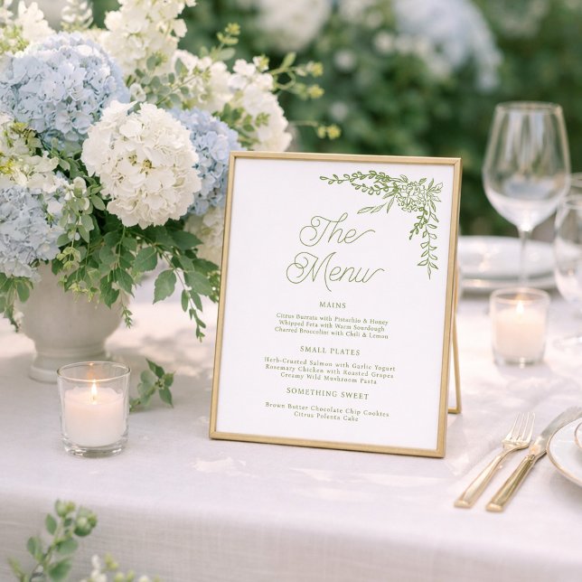 Sage Green Hydrangea Wedding Menu Sign (Creator Uploaded)