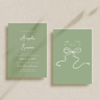 Sage Green Illustration Wedding Invitation Card