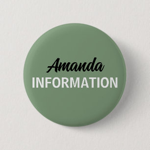 Sage Green Information Volunteer 6 Cm Round Badge
