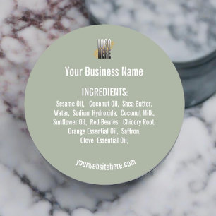 Sage Green Ingredient list with logo Classic Round Sticker