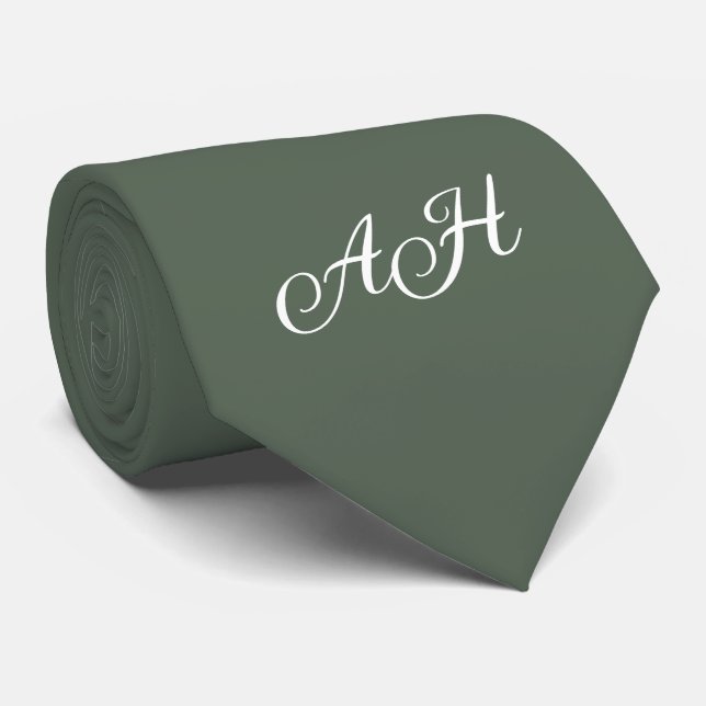 Sage Green Initial Groomsmen Monogram Monogrammed  Tie (Rolled)