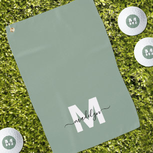 Sage Green Initial Name Monogram Golf Towel