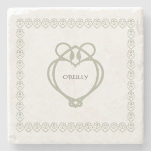Sage Green Irish Celtic Swan Love Knot Family Name Stone Coaster