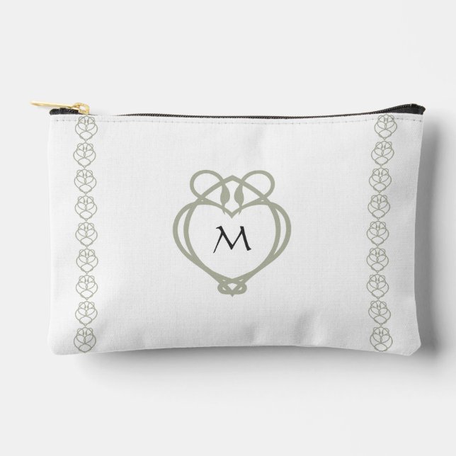 Sage Green Irish Celtic Swan Love Knot Monogram Accessory Pouch (Front)