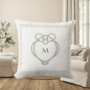 Sage Green Irish Celtic Swan Love Knot Monogram Cushion