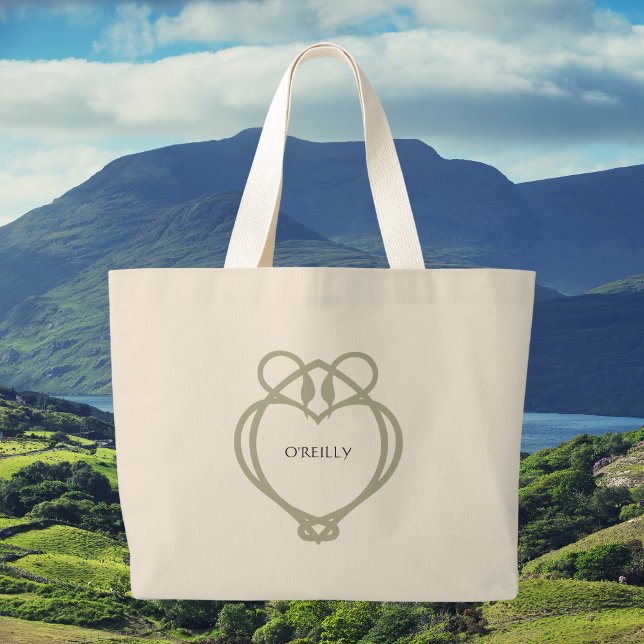 Sage Green Irish Celtic Swan Love Knot Surname Large Tote Bag (Creator Uploaded)