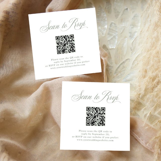 Sage Green Italian Elegance | RSVP with QR Code Enclosure Card (Creator Uploaded)