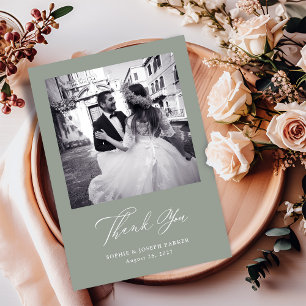Sage Green Italian Elegance Two Photo Wedding Thank You Card