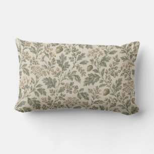 Sage Green & Ivory Botanical Rustic French Lumbar Cushion