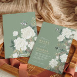 Sage Green Ivory Chinoiserie Flower Garden Wedding Invitation<br><div class="desc">This chinoiserie-inspired design features elegant botanical florals,  birds and greenery in sage green and ivory white. Personalise the invite with your details and if you want to further re-arrange the style and placement of the text,  please press the "Click to customise further" button.</div>