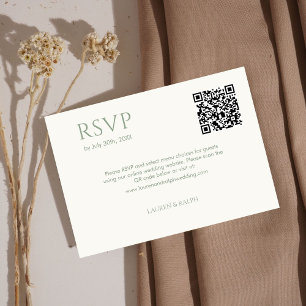 Sage Green & Ivory Couple Monogram QR Wedding RSVP Card
