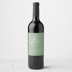 Sage Green & Ivory Couple Monogram Wine Label