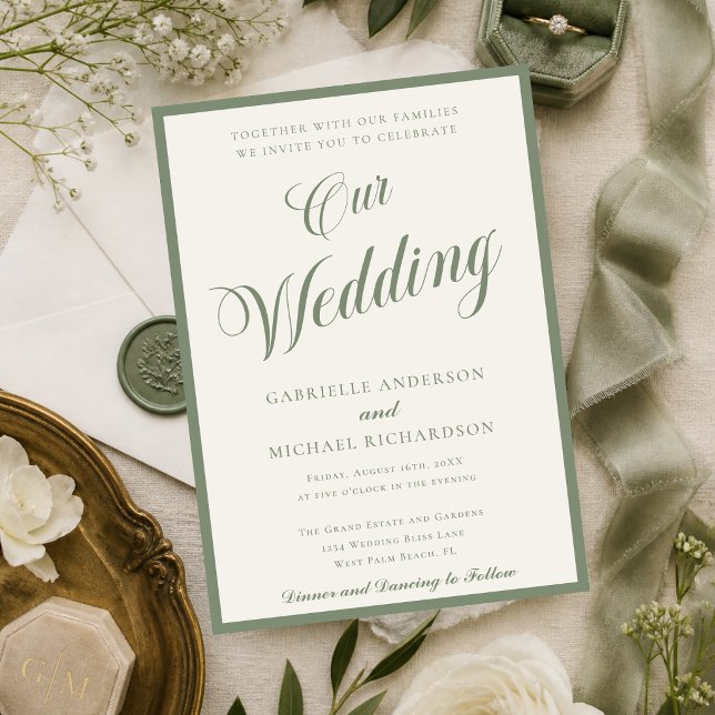 Sage Green & Ivory Elegant Script Our Wedding Invitation (Creator Uploaded)