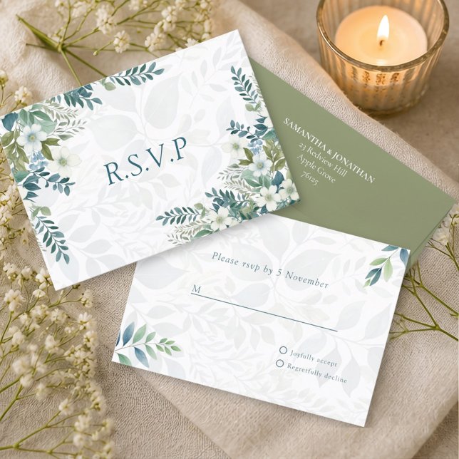 Sage Green Ivory Eucalyptus Wedding RSVP Card (Creator Uploaded)
