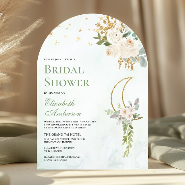 Sage Green Ivory Floral Moon Arch Bridal Shower Invitation (Creator Uploaded)