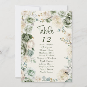 Sage Green Ivory Flower Wedding Seating Chart Card