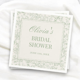 Sage Green Ivory French Floral Bridal Shower Napkin