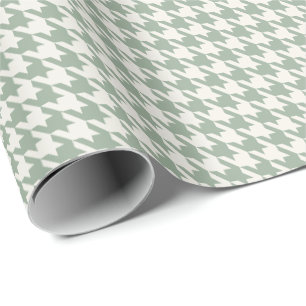 Sage Green & Ivory Houndstooth Pattern Elegant Wrapping Paper