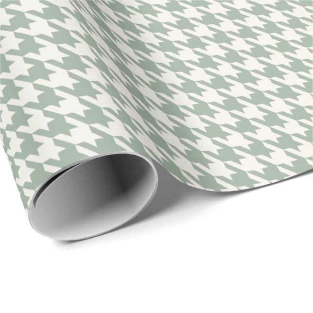 Sage Green & Ivory Houndstooth Pattern | Elegant  Wrapping Paper (Roll Corner)