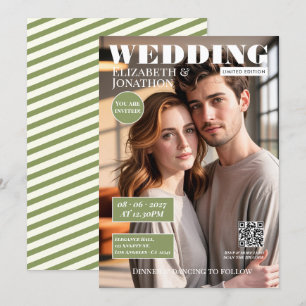 Sage Green & Ivory Magazine Wedding Photo Invitation
