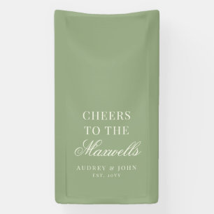 Sage Green Ivory Modern Cheers Script Wedding Banner