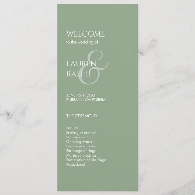 Sage Green Ivory Monogram Welcome Wedding Program (Front)
