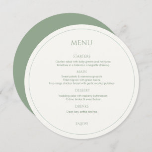 Sage Green & Ivory Monogrammed Round Wedding Menu