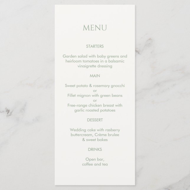 Sage Green & Ivory Monogrammed Wedding Menu (Front)