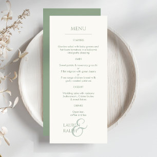 Sage Green & Ivory Monogrammed Wedding Menu