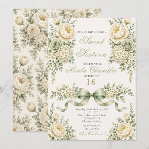 Sage Green Ivory Sweet Sixteen Invitation