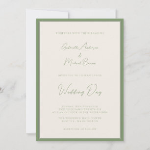 Sage Green Ivory Traditional Simple Wedding  Invitation
