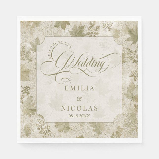 Sage Green Ivory Wedding Napkin (Front)