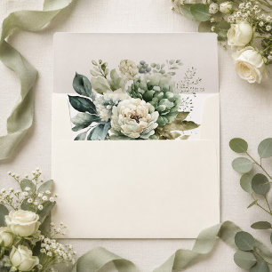 Sage Green & Ivory Wildflower Lined Return Address Envelope