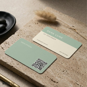 Sage Green Japandi Minimal QR Code Designer Studio Business Card