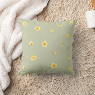 Sage Green Japanese Wintersweet Floral Pattern Cushion