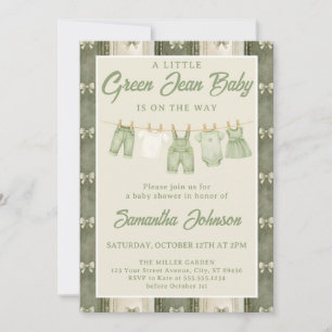 Sage Green Jean Baby Shower Invitation
