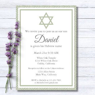 Sage Green Jewish Baby Naming Ceremony Brit Milah Invitation