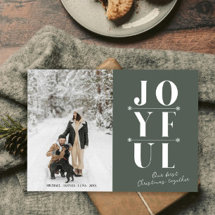Sage Green Joyful First Christmas Modern Couple Holiday Card