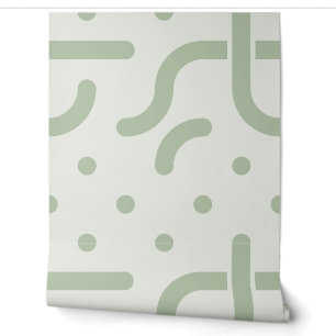 Sage Green Jumbo Retro Geometric Beaded Shapes Wallpaper
