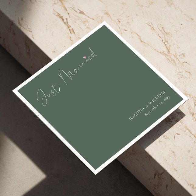 Sage Green Just Married Wedding Napkins with Names (Sage Green Just Married Wedding Napkins with Names)