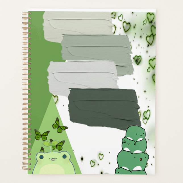Sage Green Kawaii Frog Planner for Students (Front)