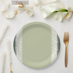 Sage Green Lace Classic Wedding Round Paper Plates